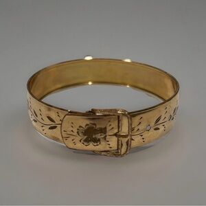 VTG  1/20 12K Gold BELT BUCKLE BANGLE BRACELET Adjust Floral Etched Design